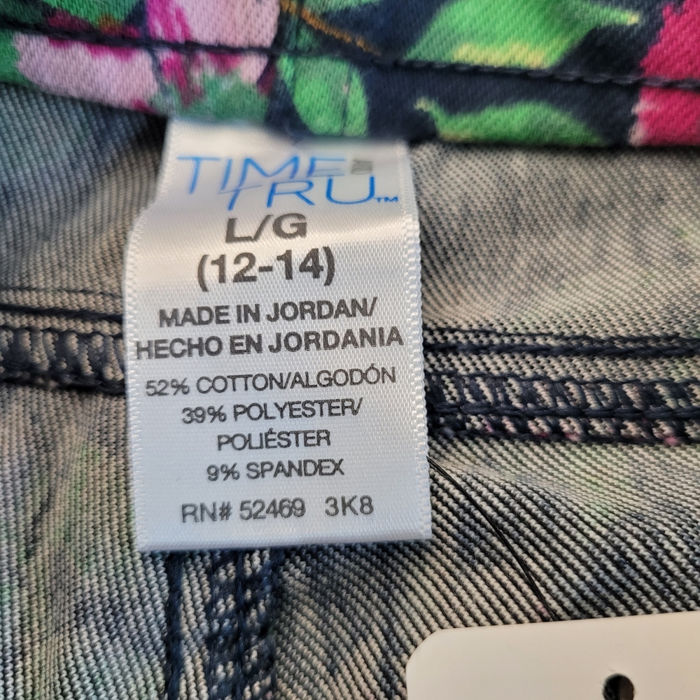 Time and Tru Aviar And Floral Pants Pull On Cropped Jeans 12/14 Large - Picture 7 of 8